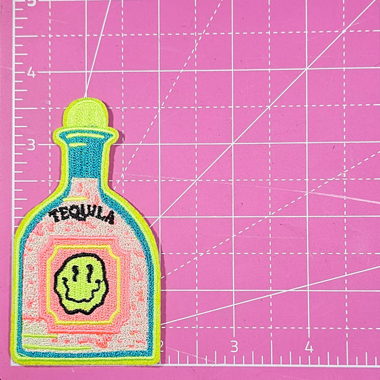 Tequila Smiley Bottle Embroidery Iron On Patch