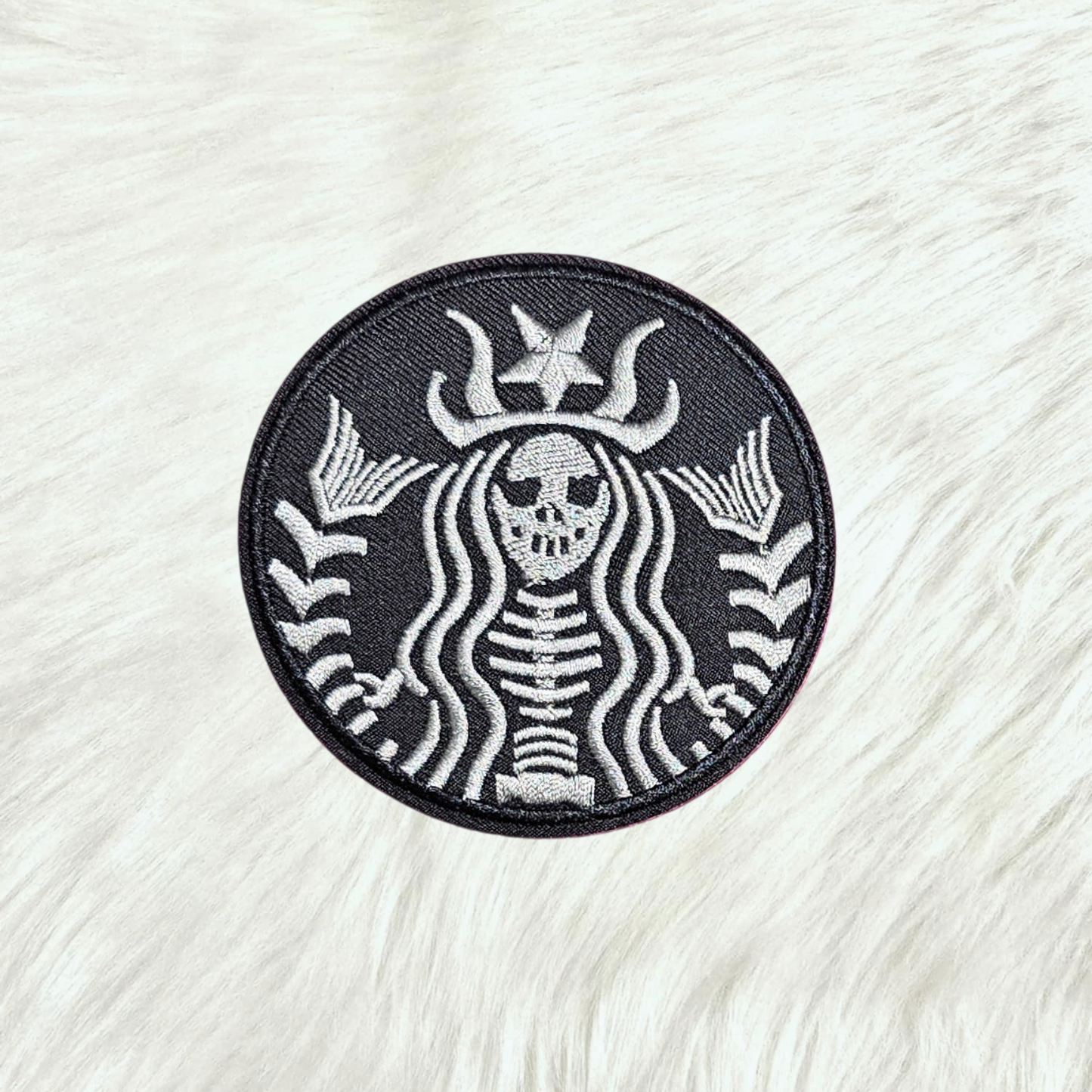 Skeleton Mermaid Coffee Embroidery On Patch