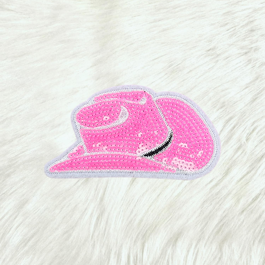 Pink Cowgirl Hat Western Sequin Iron On Patch