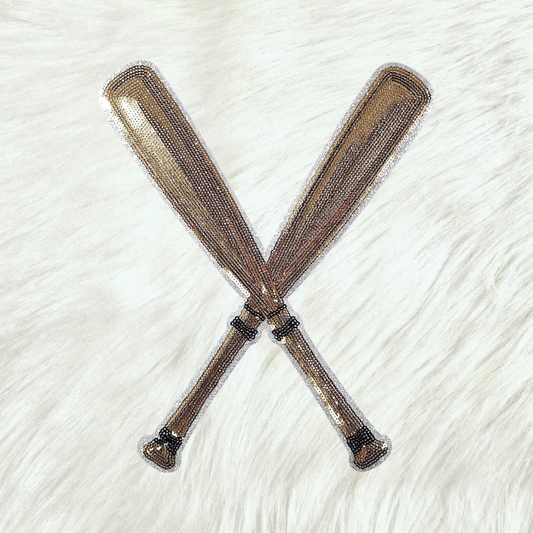 Sequin Bat Crossed Silver Glitter Large Iron On Patch