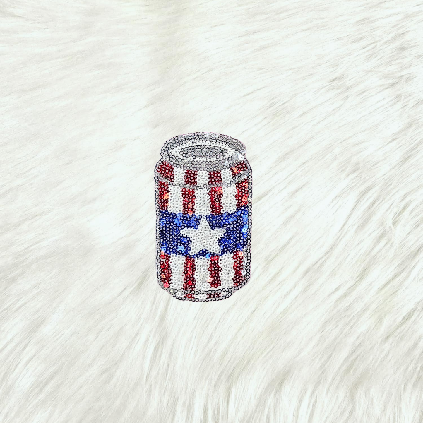 USA American Beer Can Patriotic Sequin Iron On Patch