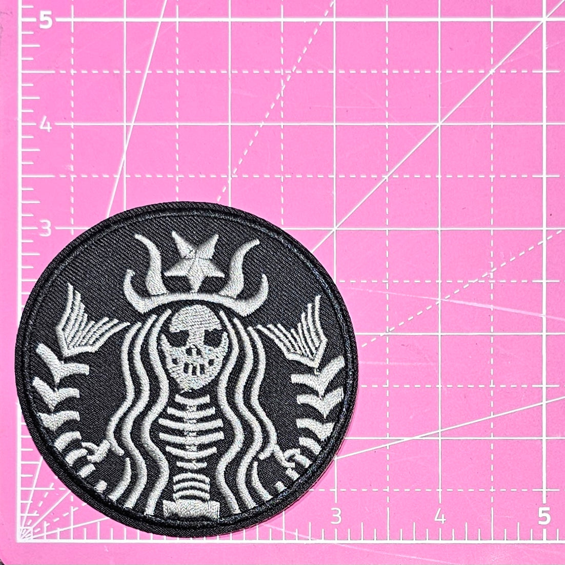 Skeleton Mermaid Coffee Embroidery On Patch