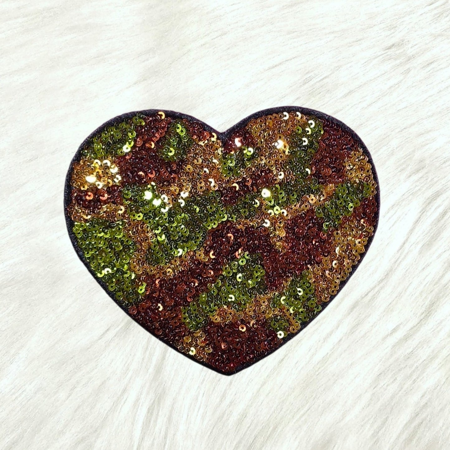 Camouflage Heart Sequin Iron On Patch