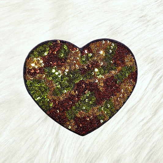 Camouflage Heart Sequin Iron On Patch
