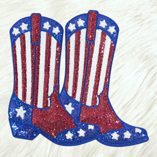 Patriotic USA Boot Sequin Large Iron On Patch
