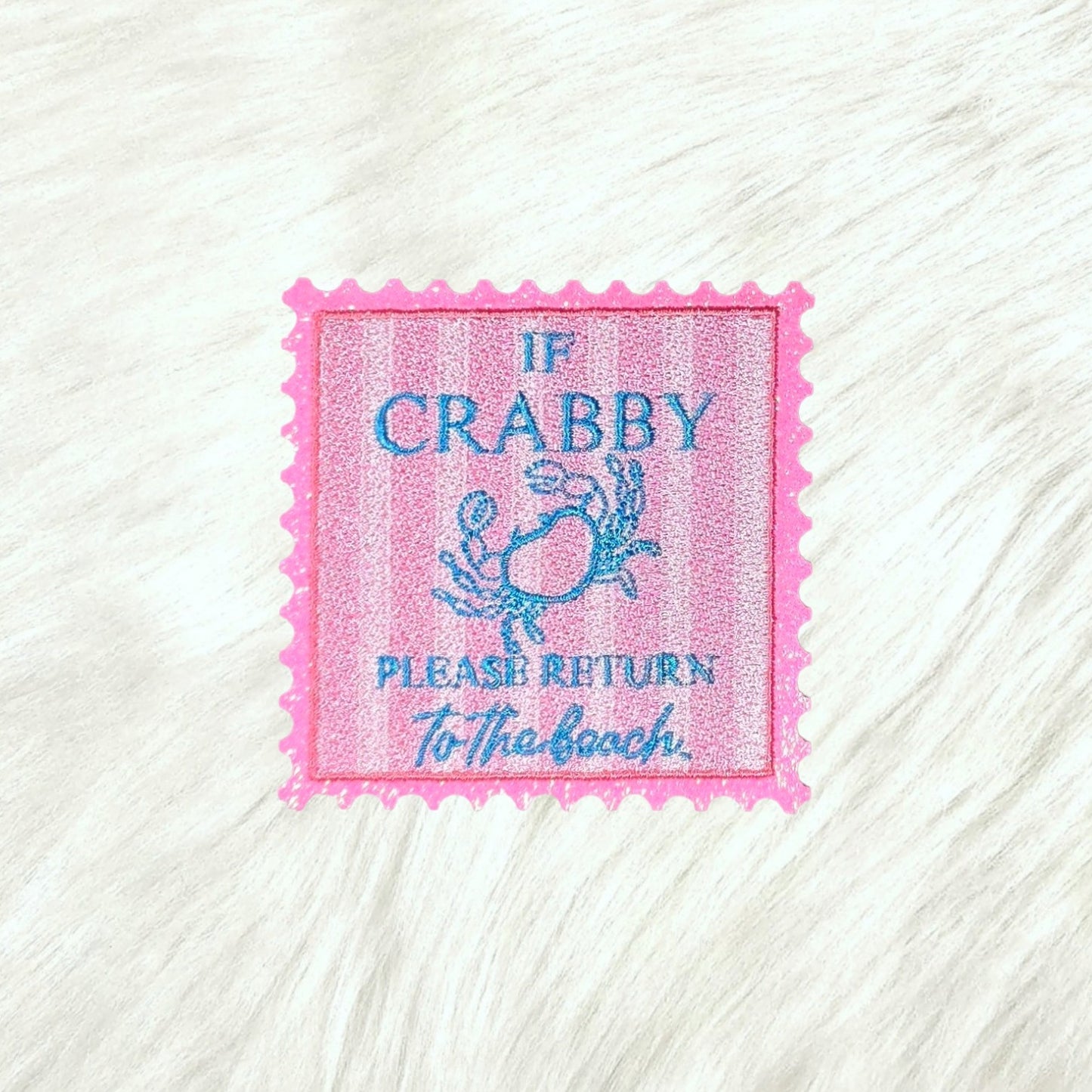If Crabby Please Return To The Beach Embroidery Pink Glitter Iron On Patch