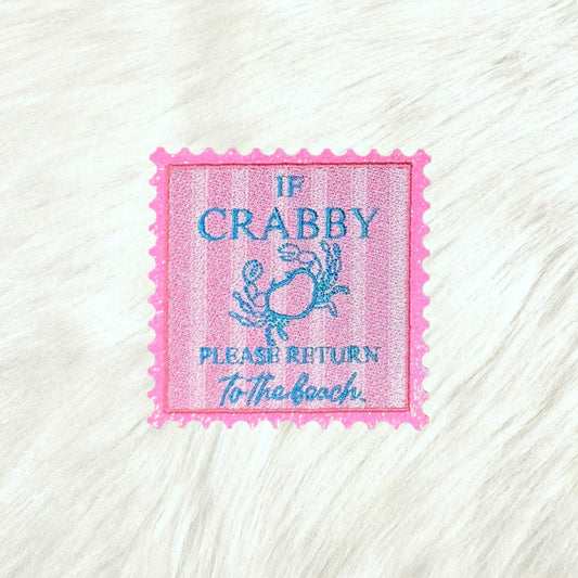 If Crabby Please Return To The Beach Embroidery Pink Glitter Iron On Patch