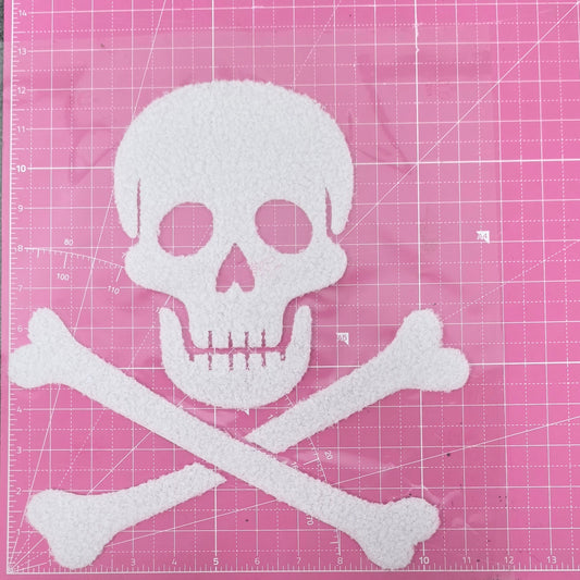 Skull Crossbones Fluffy Fuzzy Transfer Patch