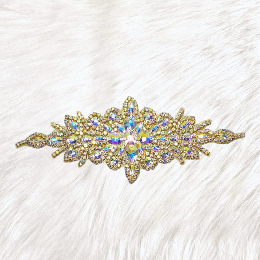 Radiance Crest AB Gold Rhinestone Iron-On Patch