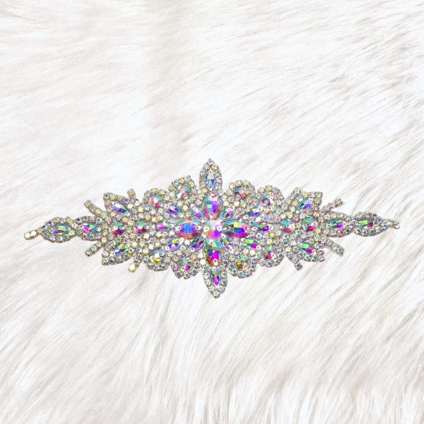 Radiance Crest AB Silver Rhinestone Iron-On Patch