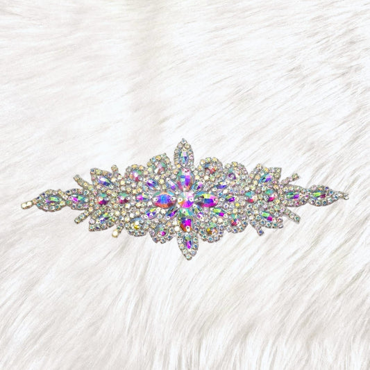 Radiance Crest AB Silver Rhinestone Iron-On Patch