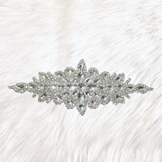 Radiance Crest Crystal Silver Rhinestone Iron-On Patch