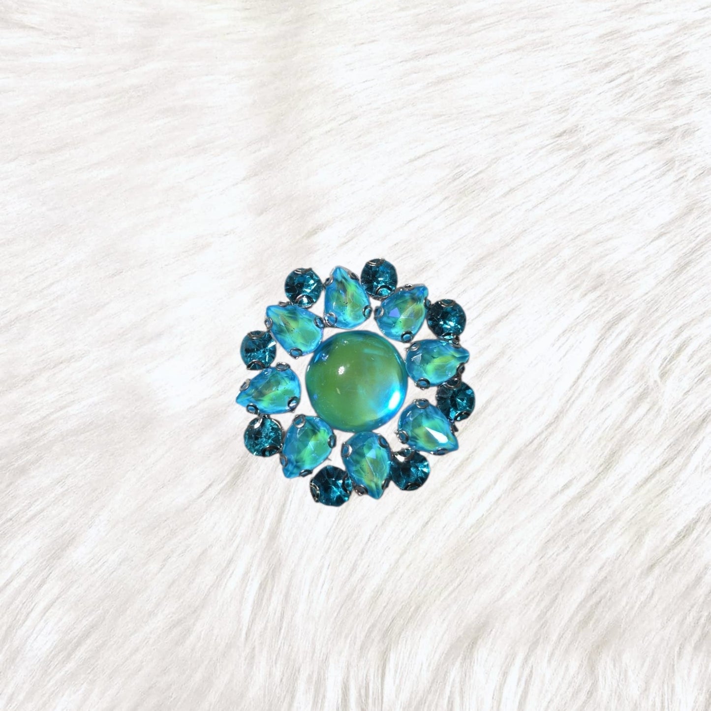 Lux Halo Opal Teal Silver Rhinestone Iron-On Patch