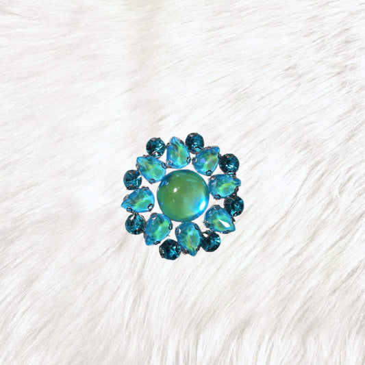 Lux Halo Opal Teal Silver Rhinestone Iron-On Patch