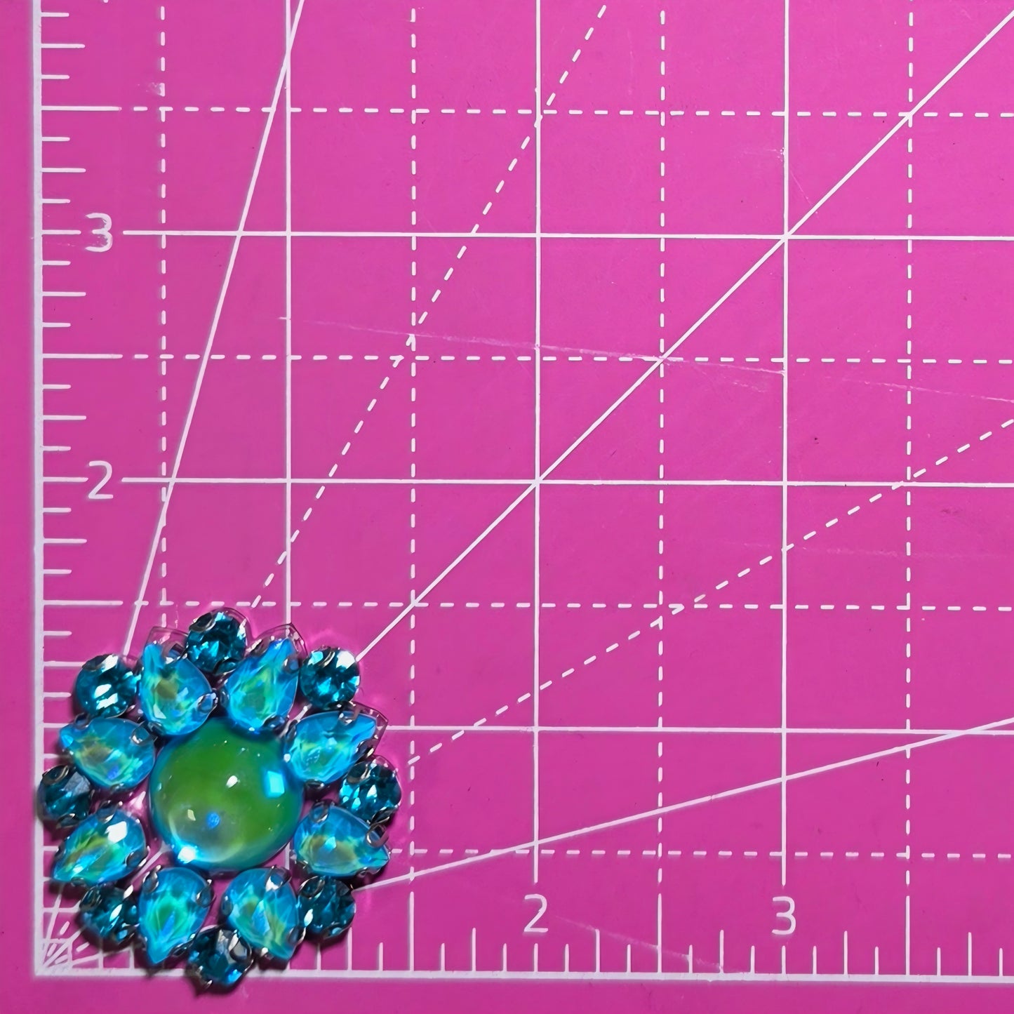 Lux Halo Opal Teal Silver Rhinestone Iron-On Patch