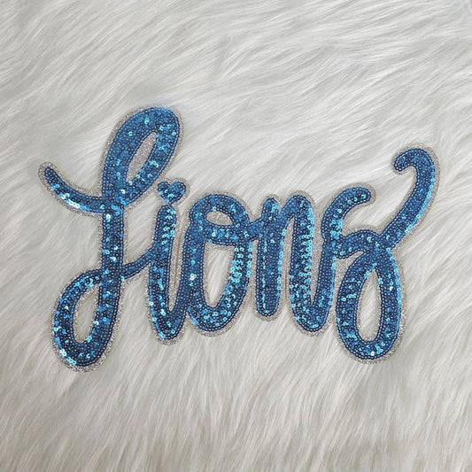 Cursive Lions Heart Sequin with Silver Glitter Large Iron On Patch