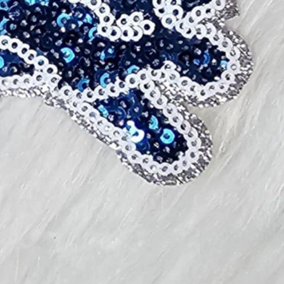 Blue Lion Mascot Sequin with Silver Glitter Small Iron On Patch