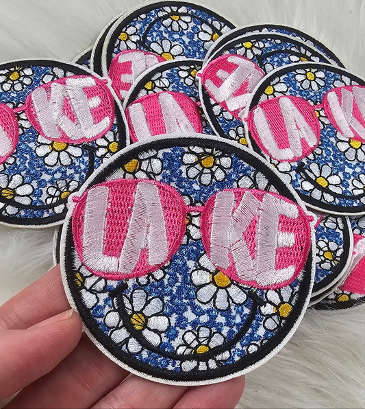 'Lake' Sun Glasses Flower Smile Embroidery Iron On Patch