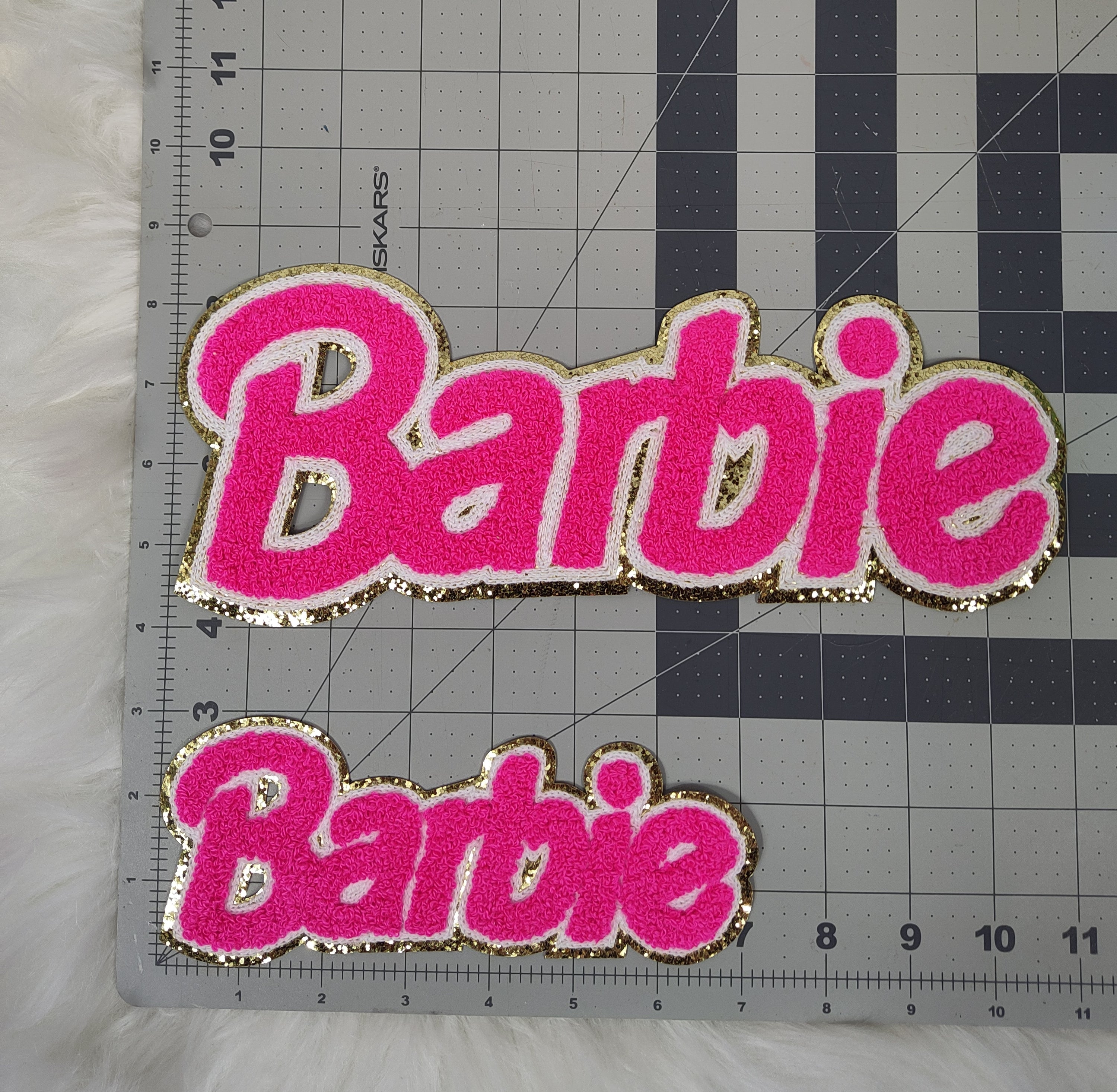 Barb ie Chenille with Gold Glitter Iron On Patch