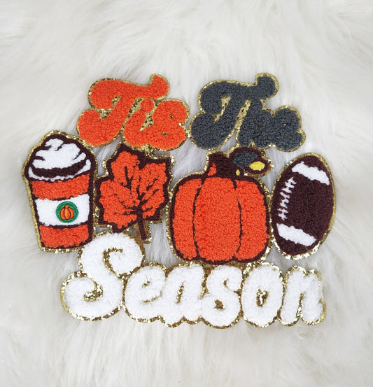 Tis The Season Chenille Glitter Iron On Patch