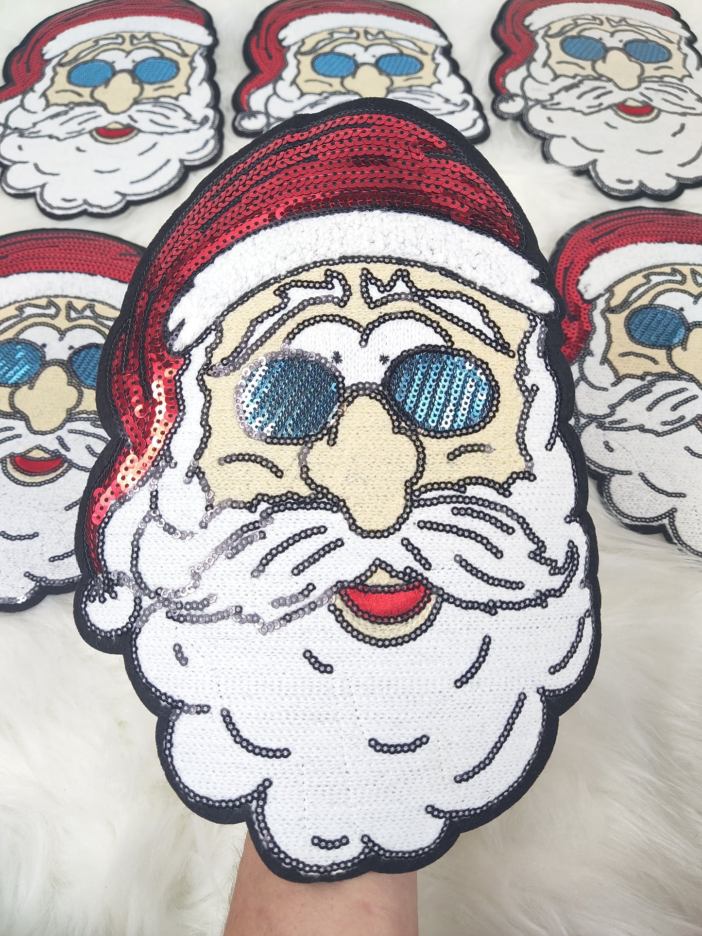 Large Sequin Santa Iron On Patch