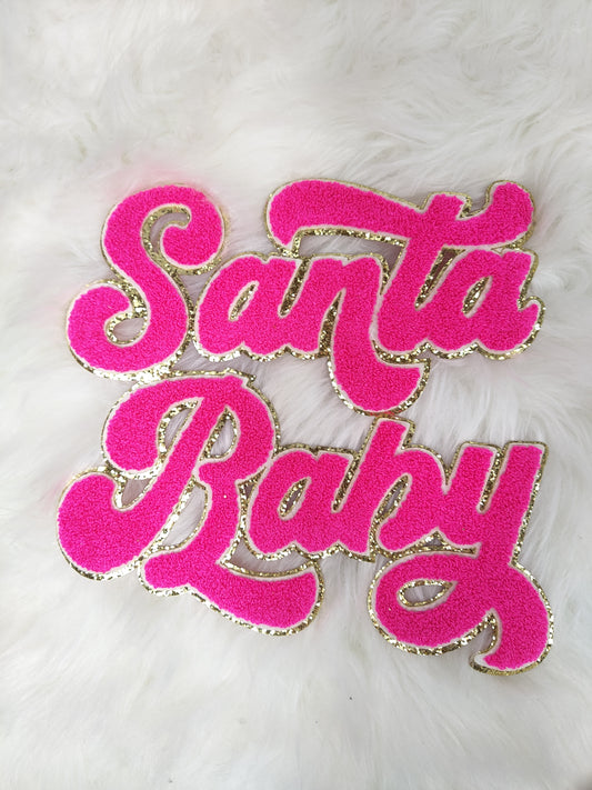 Hot Pink Santa Baby Chenille Glitter Iron On Patch