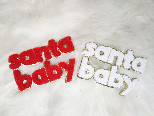 Retro Santa Baby Chenille Glitter Iron On Patch