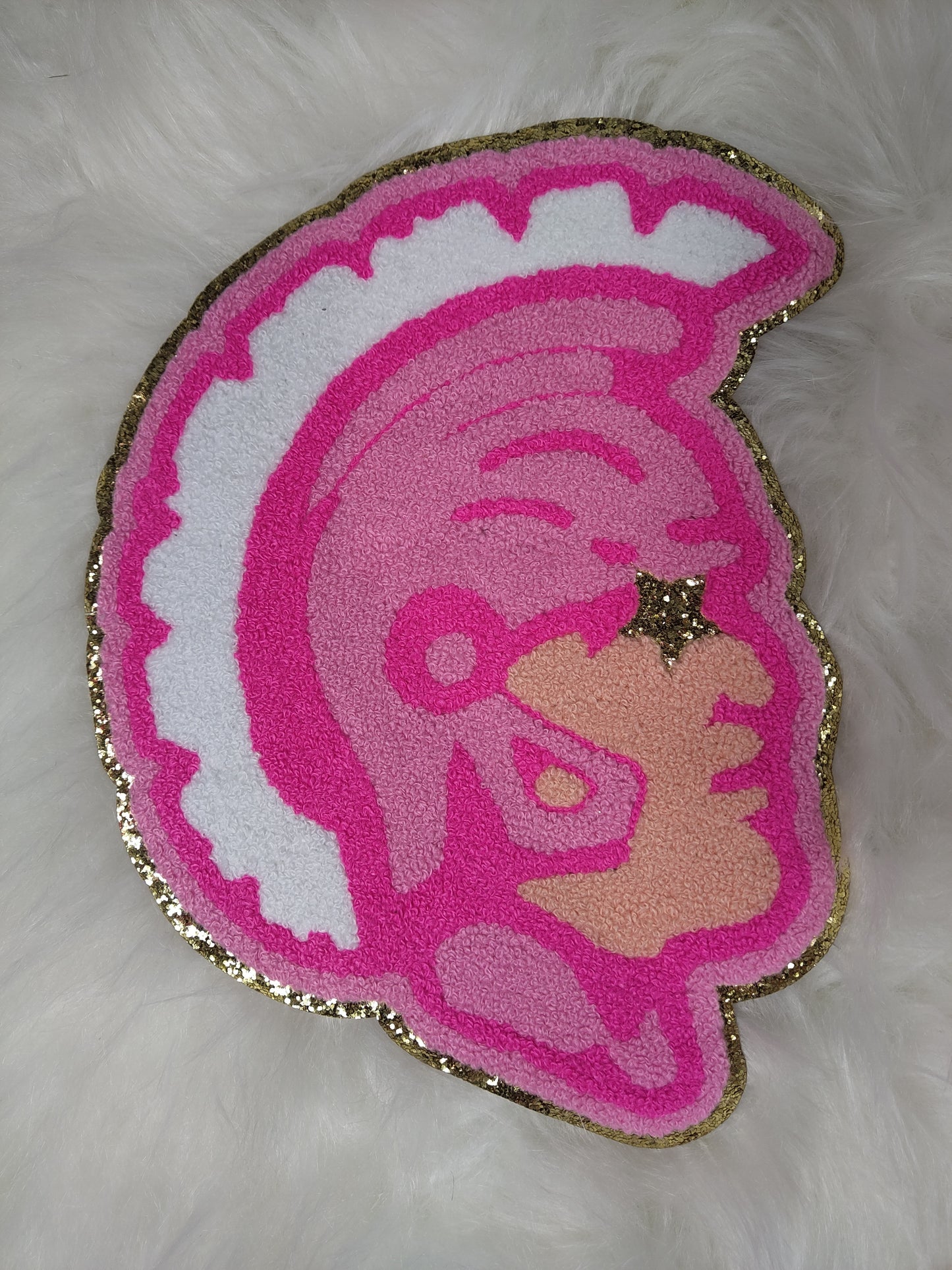 Hot Pink Trojan Spartan Mascot with Star Eyes Large Chenille Iron-on Patch