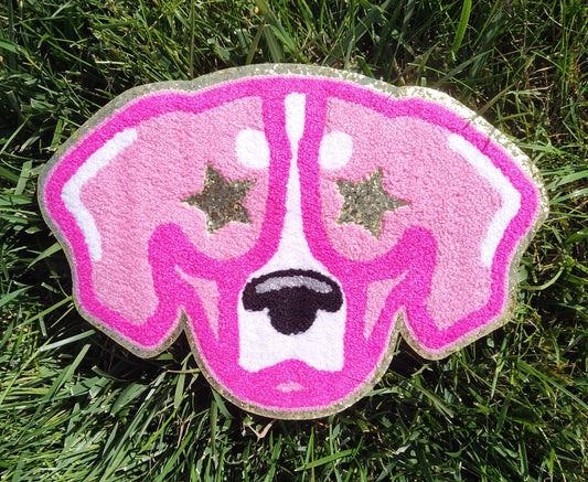 Hot Pink Vols Hound Dog Mascot with Star Eyes Large Chenille Iron-on Patch