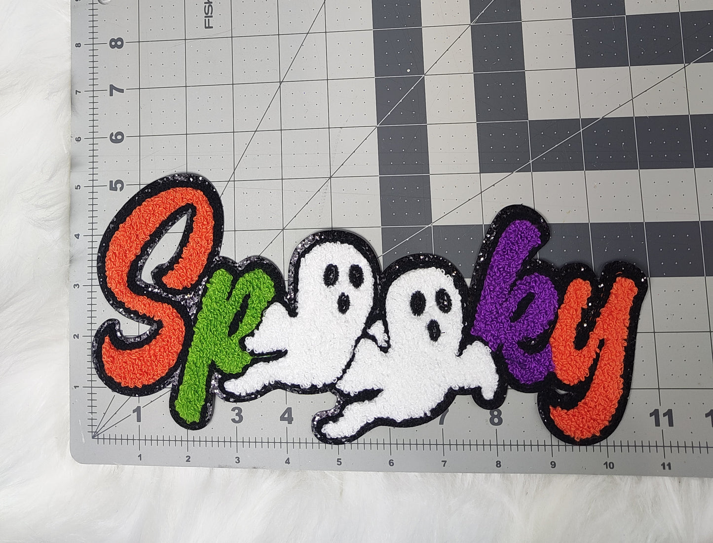 Large Spooky Double Ghost with Black Glitter Iron On Patch