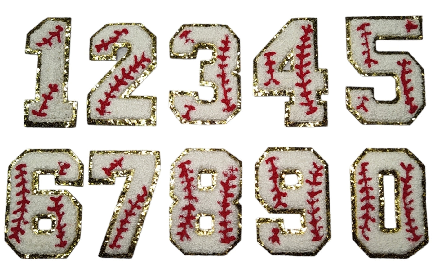 Baseball Numbers Chenille Iron On Gold Glitter Patches