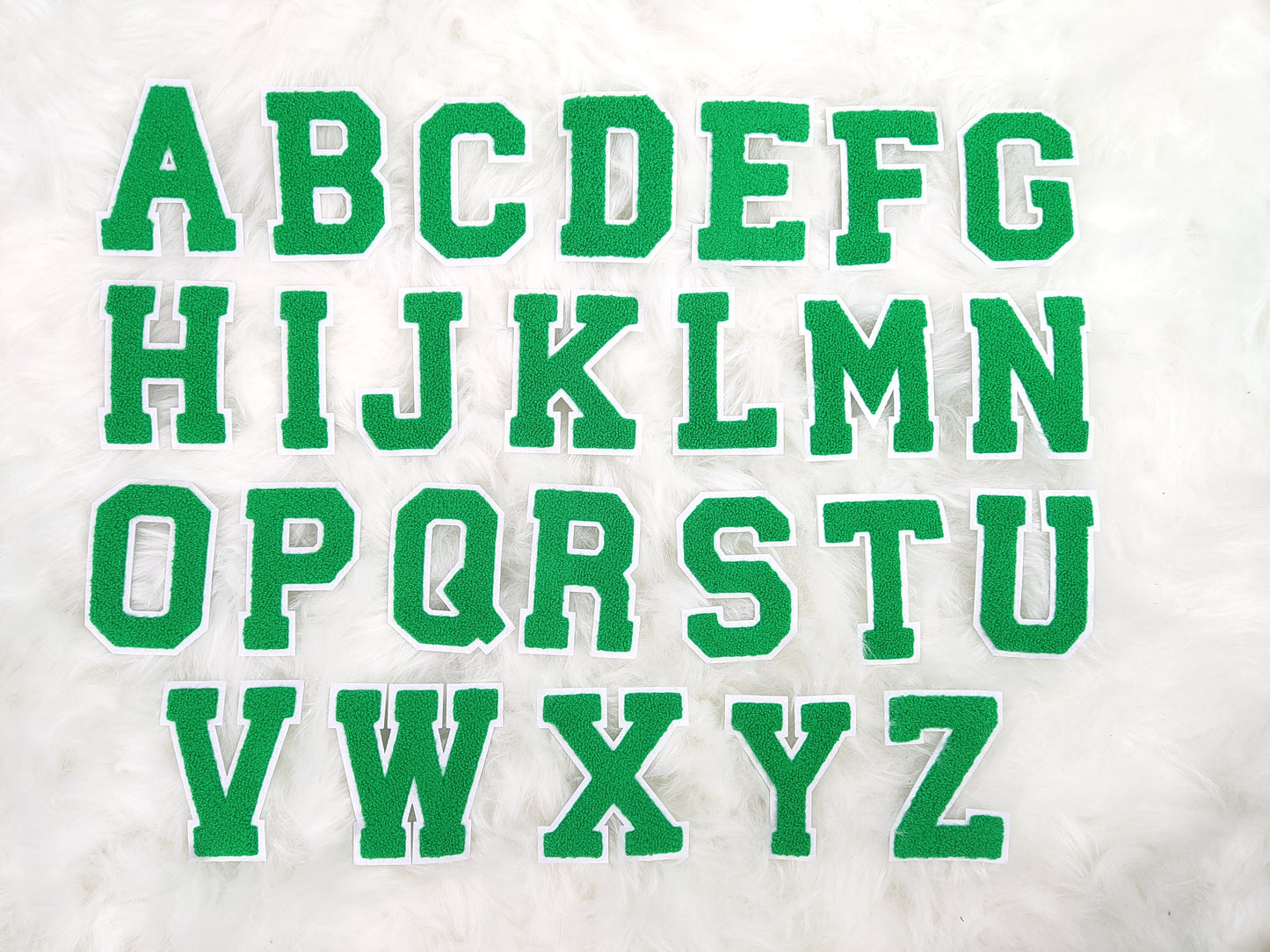Green Chenille on Felt Iron On Letter Patches