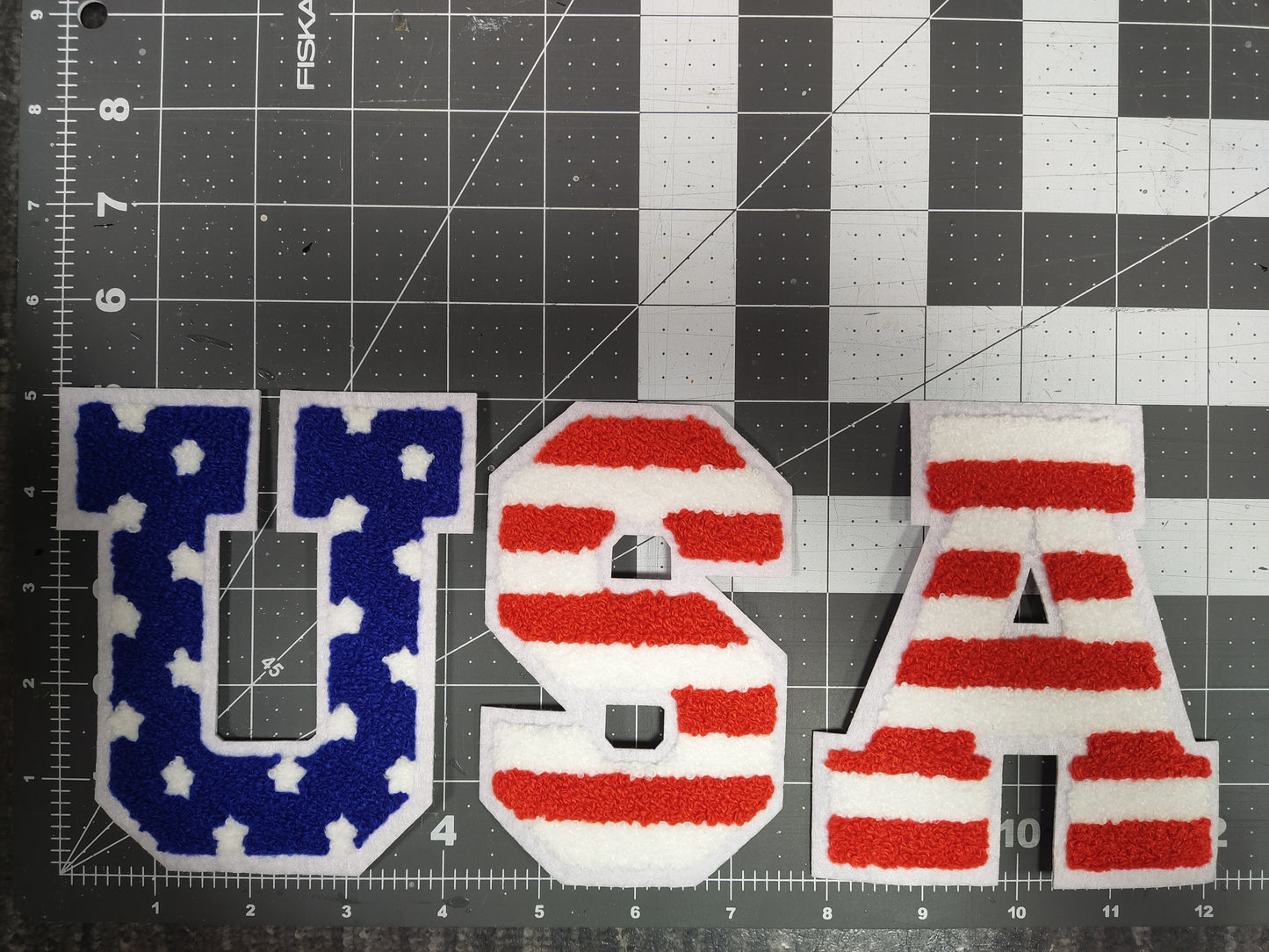 Large Flag USA Chenille Iron-on Patch Set