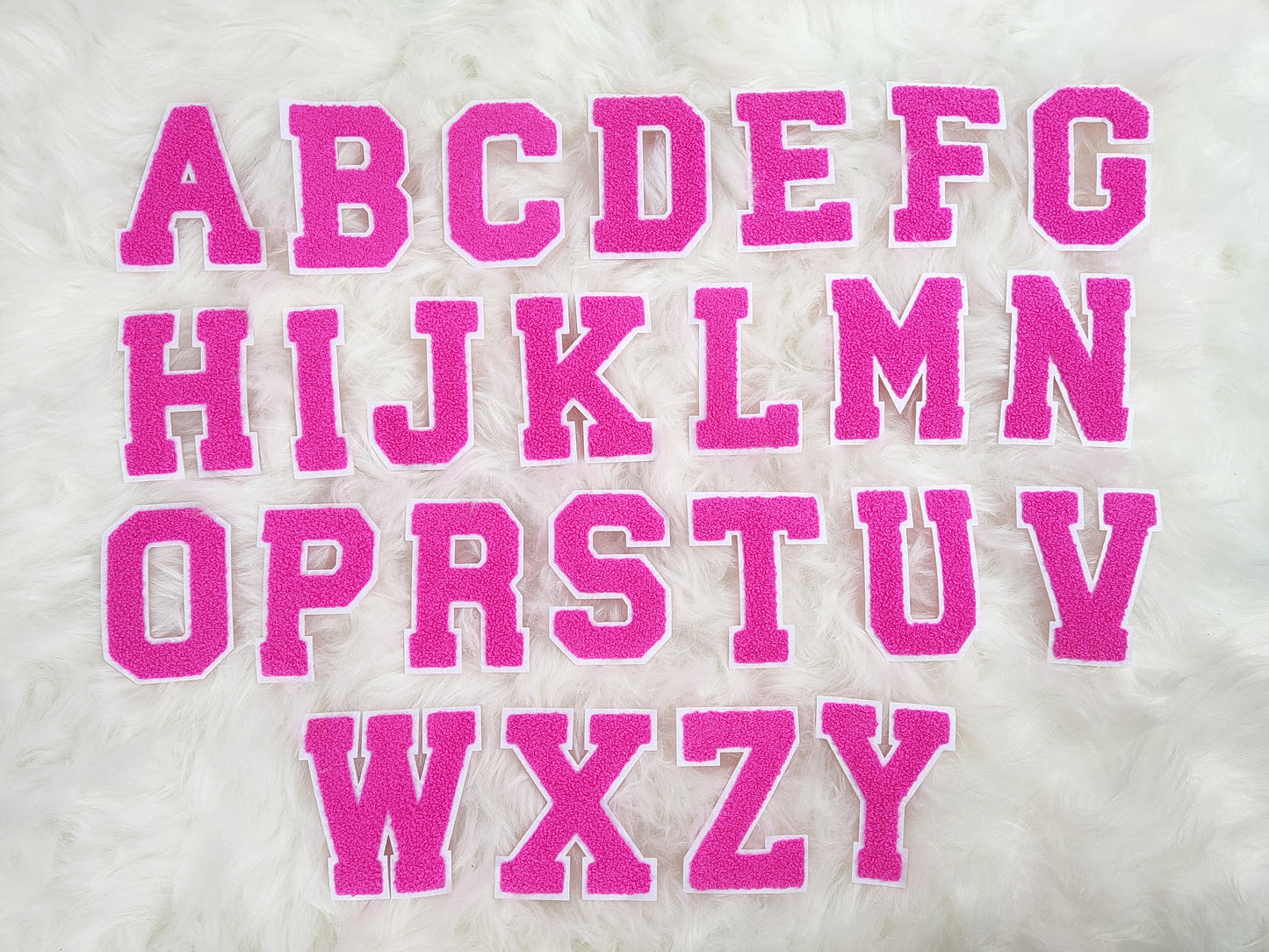 Hot Pink Chenille on Felt Iron On Letter Patches