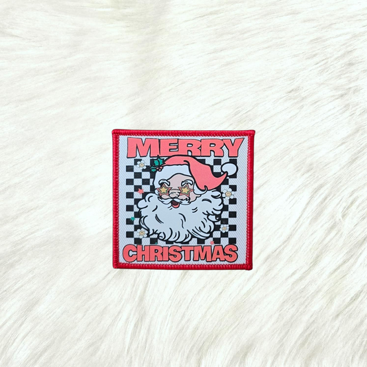 Santa Merry Christmas Checker DTF Iron On Patch