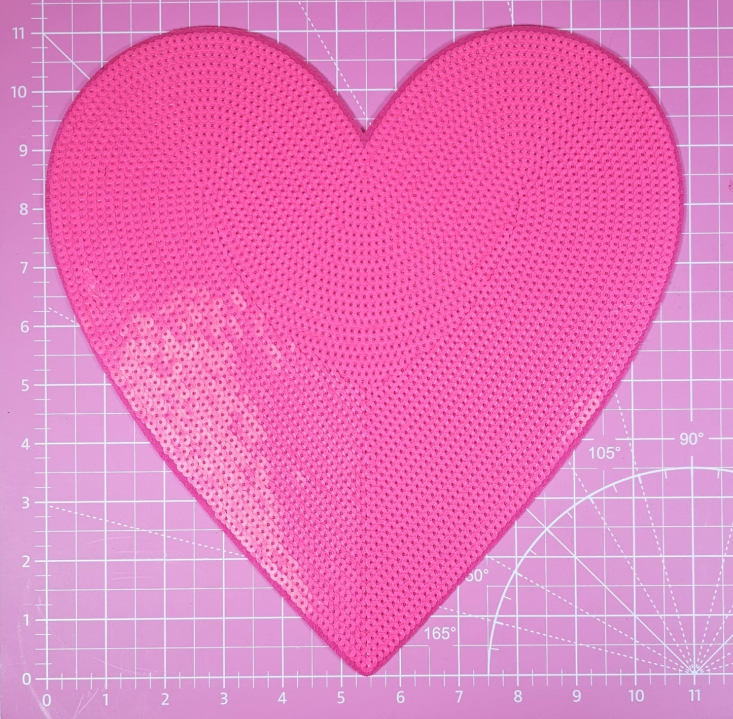 Hot Pink Heart Sequin Large Iron On Patch