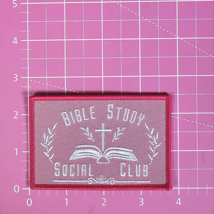 Bible Study Social Club Pink Embroidery Iron On Patch