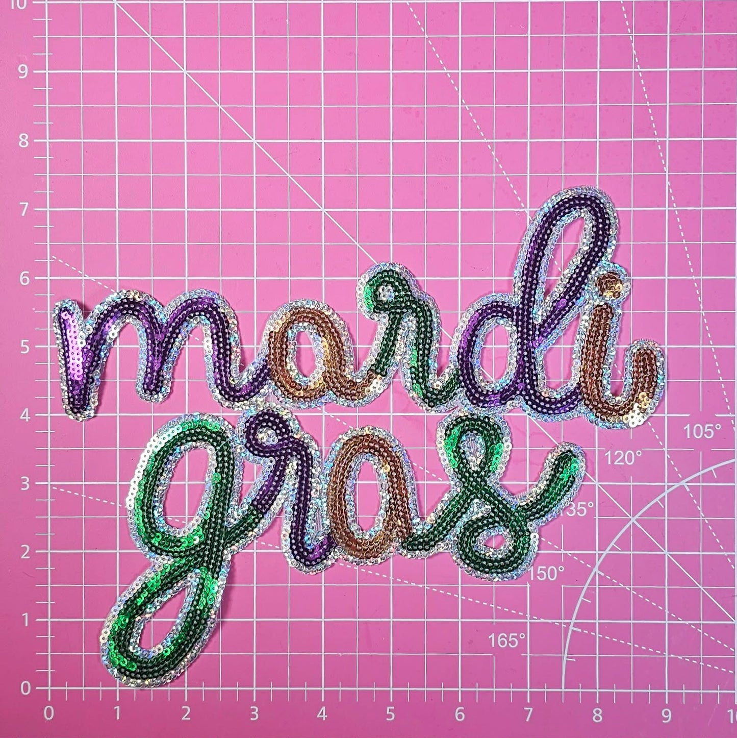 Mardi Gras Cursive Sequin Iron On Patch
