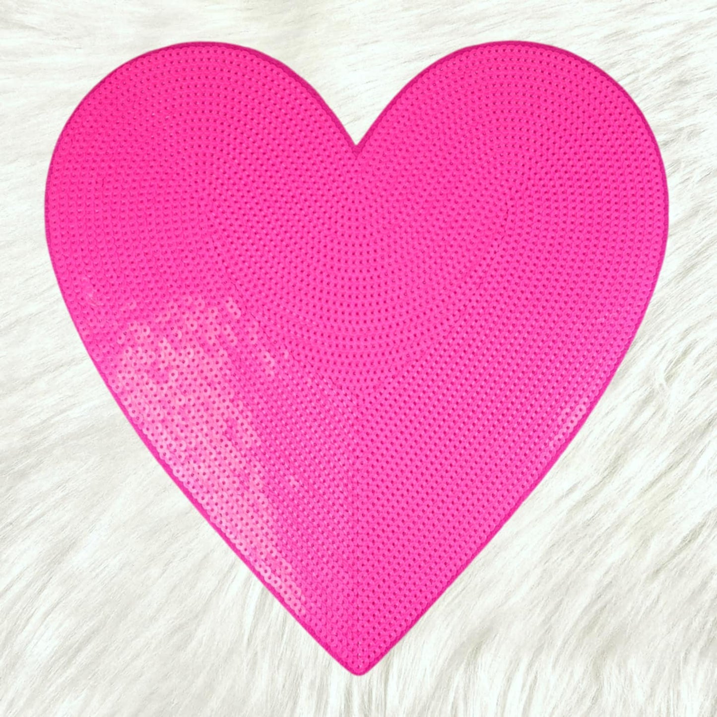 Hot Pink Heart Sequin Large Iron On Patch