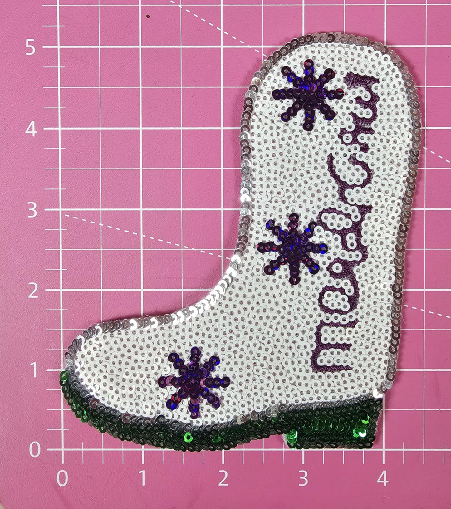 Mardi Gras Cowgirl Boot Sequin Iron On Patch