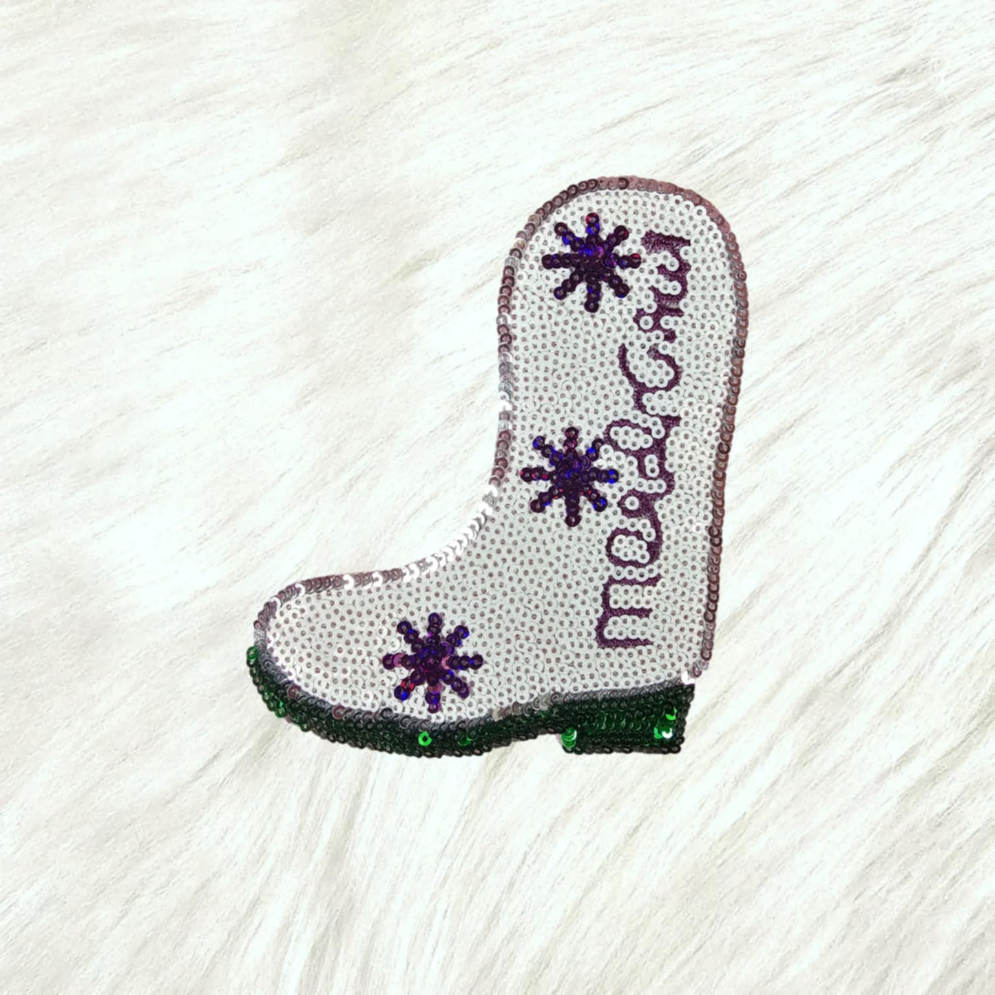 Mardi Gras Cowgirl Boot Sequin Iron On Patch