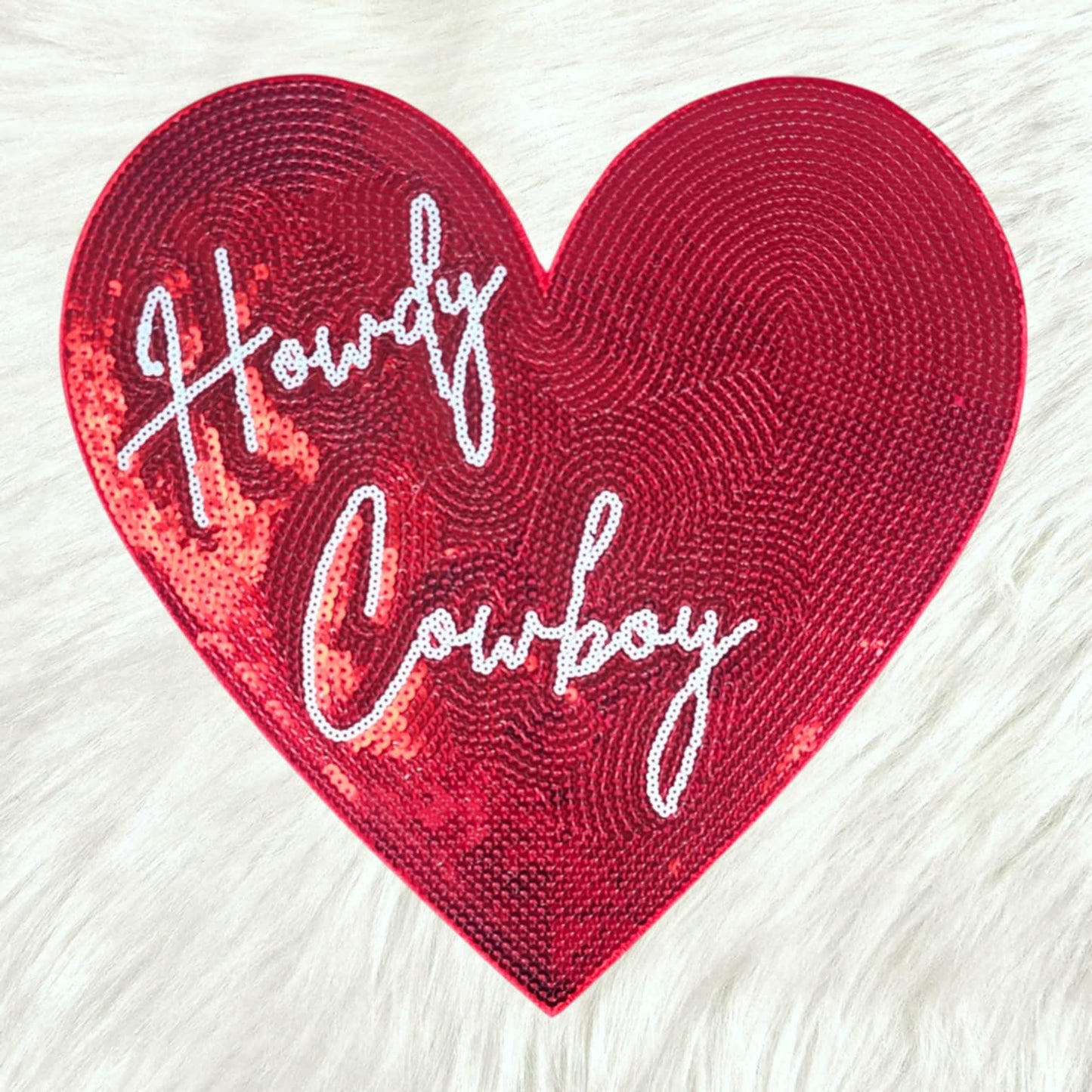 Howdy Cowboy Heart Sequin Large Iron On Patch