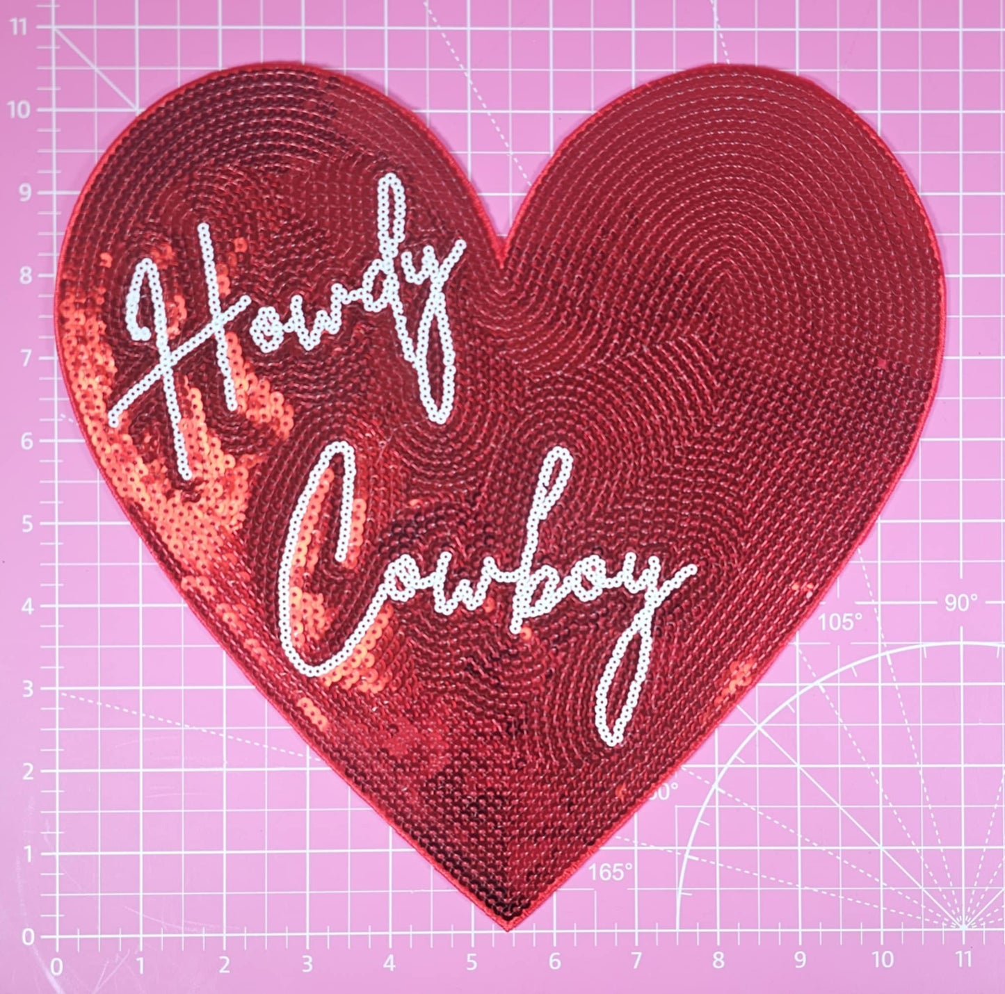 Howdy Cowboy Heart Sequin Large Iron On Patch