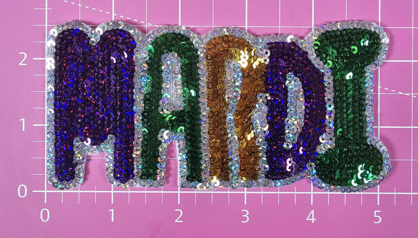 Mardi Gras Letters Sequin Iron On Patch