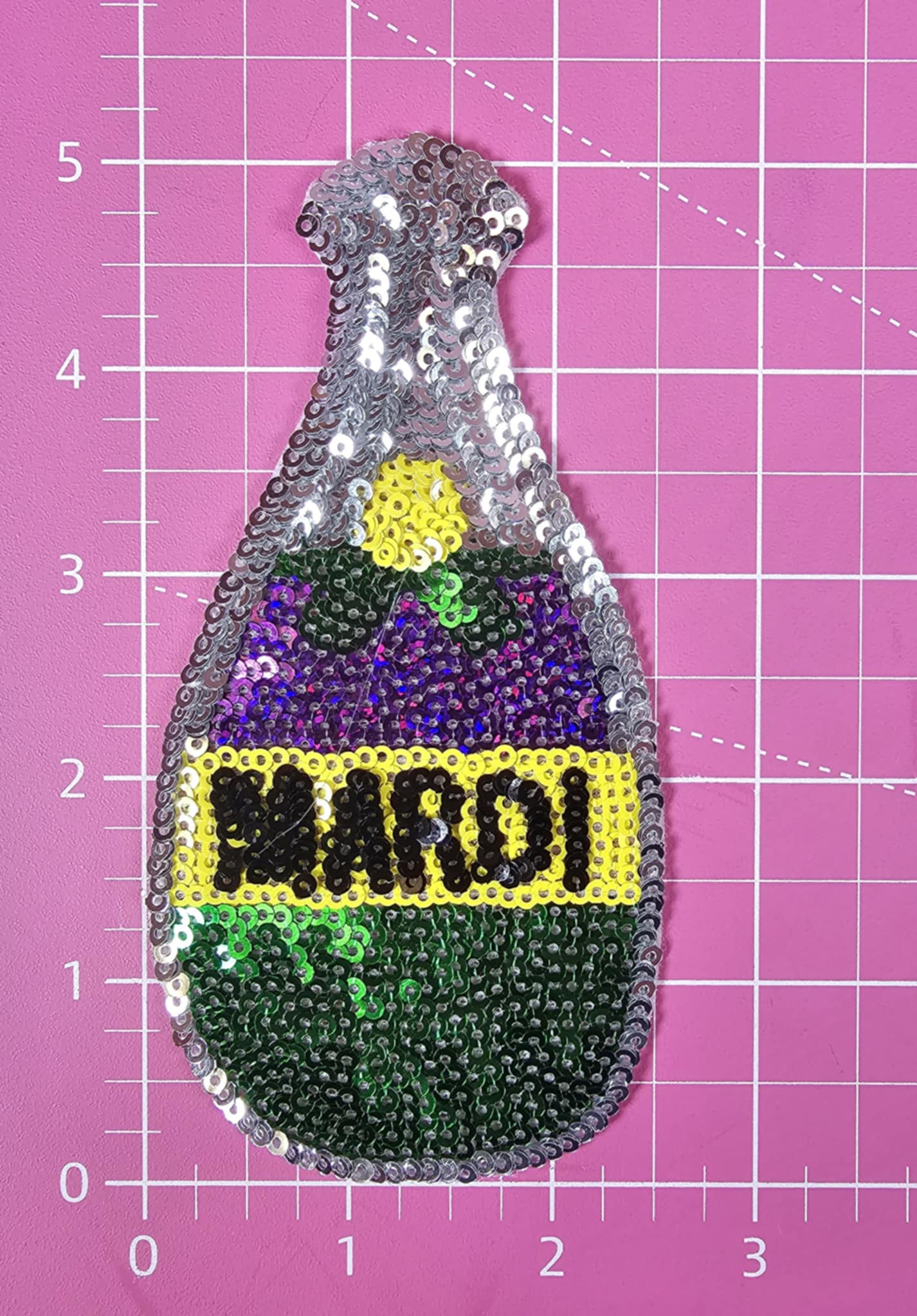 Mardi Gras Champagne Wine Bottle Sequin Iron On Patch