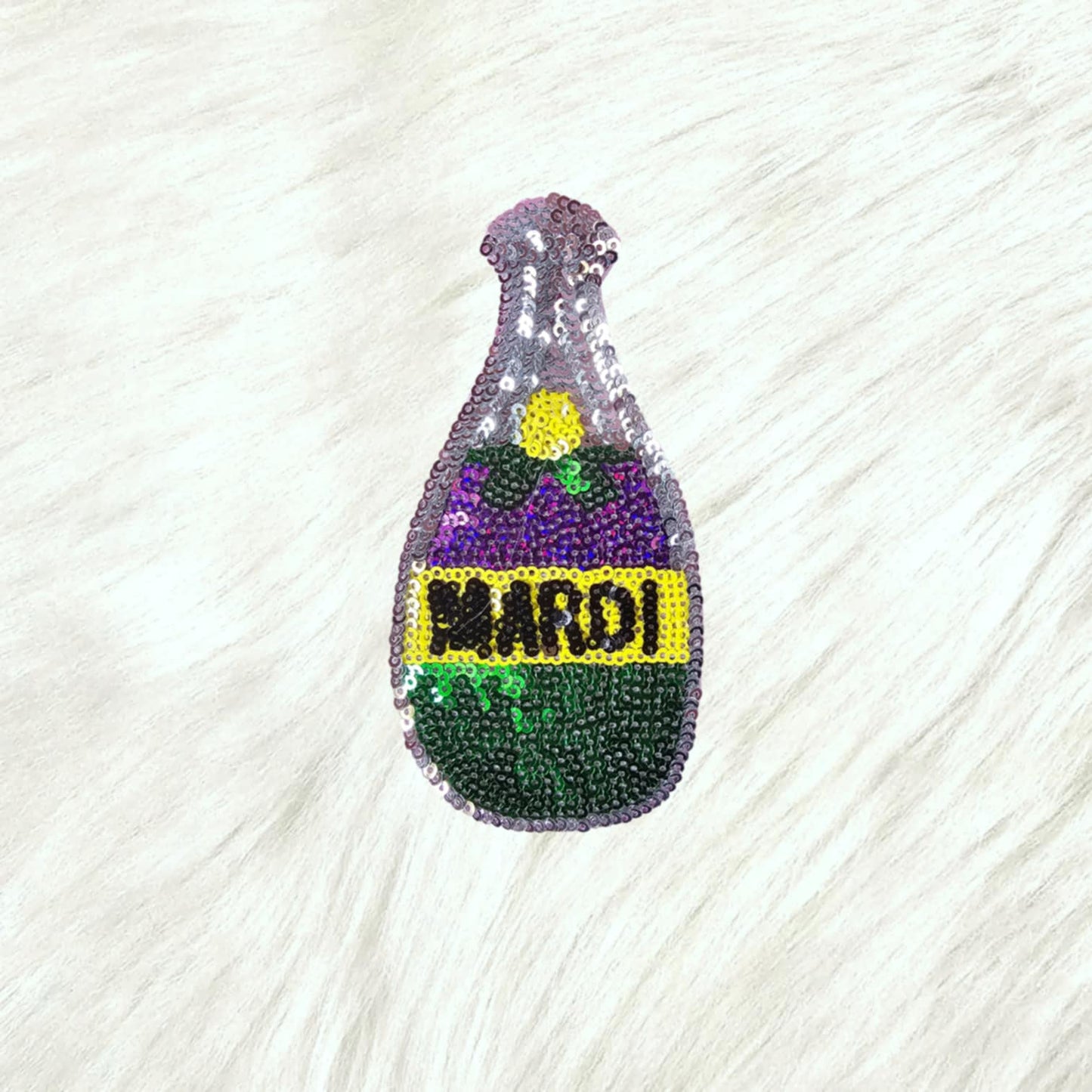 Mardi Gras Champagne Wine Bottle Sequin Iron On Patch