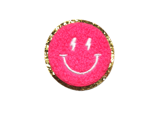 Hot Pink Lightning Bolt Eyes Smile Face Iron On Patches