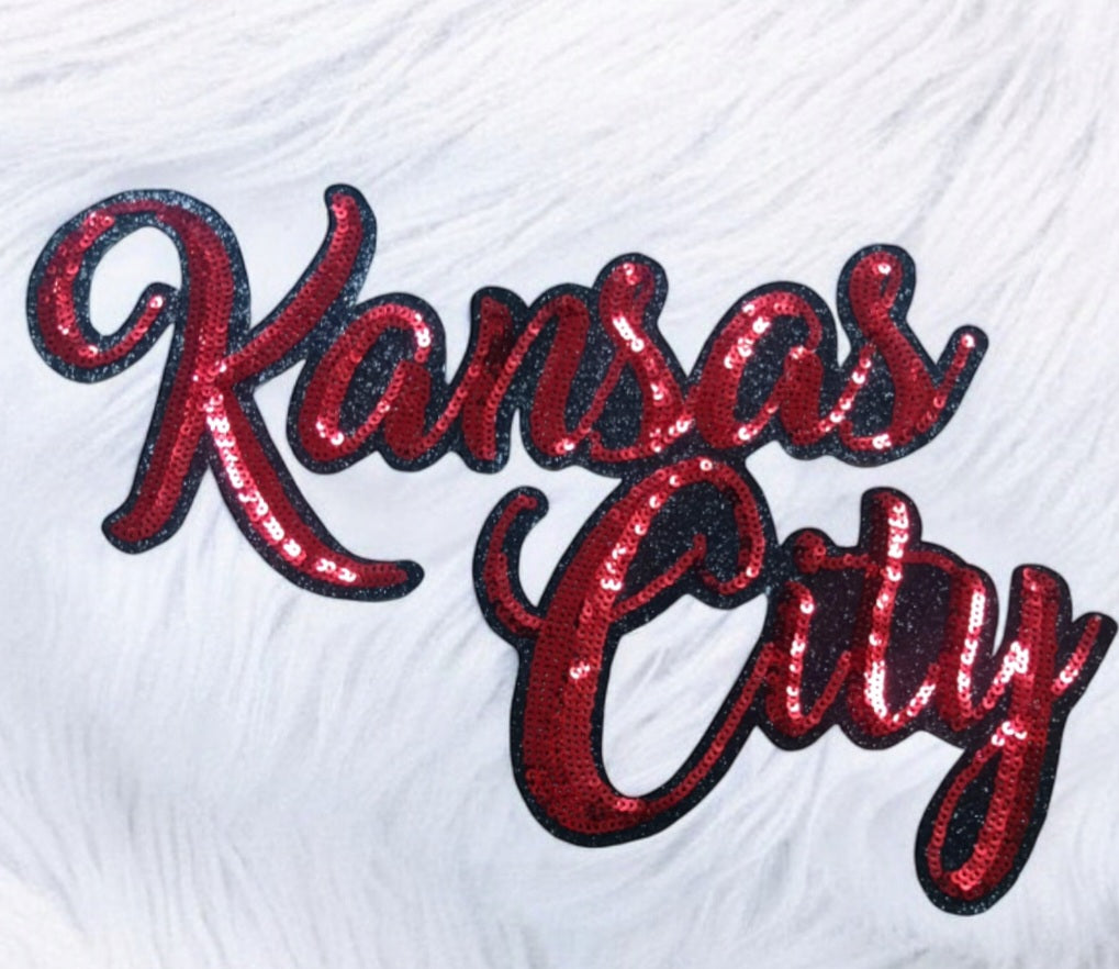 Sequin Cursive Kansas City Iron-on Glitter Patch