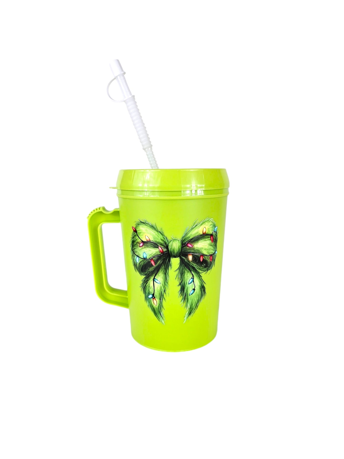 Mean Green Grinchy Wreath Bow Mega Trucker Mug 34oz