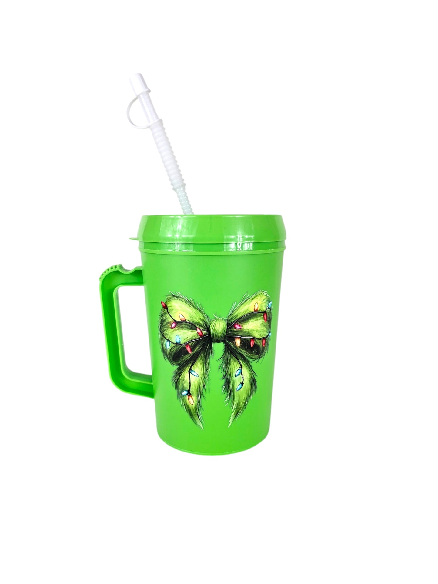 Mean Green Grinchy Wreath Bow Mega Trucker Mug 34oz